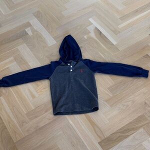 Polo by Ralph Lauren Navy Sleeve Charcoal Hooded Henley with Red Pony